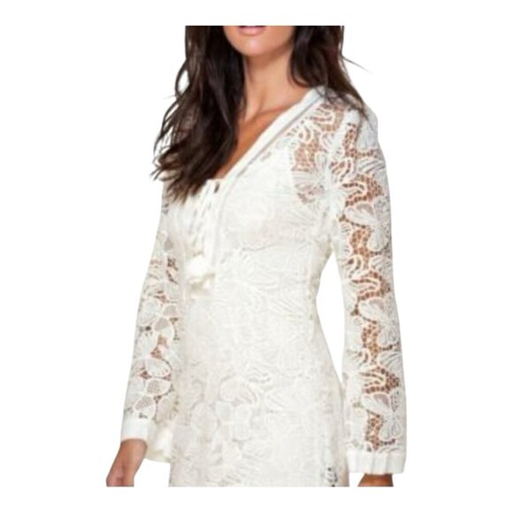 Hale Bob Ivory Crochet Butterfly Design Dress Large Boho V-Neck Slip Lined NWT - Picture 1 of 9